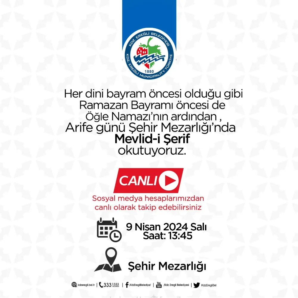 SALI GÜNÜ, ŞEHİR MEZARLIĞINDA MEVLİD OKUTULACAK