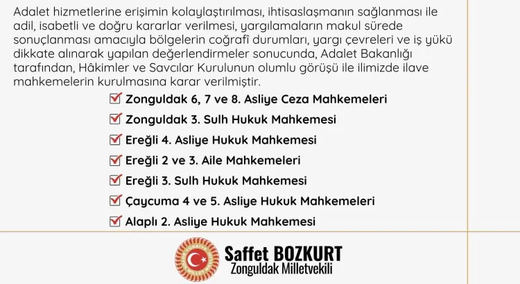 Zonguldak’a 11 yeni mahkeme açılıyor